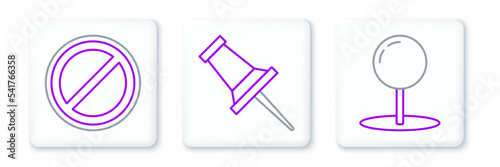 Set line Push pin, Stop sign and icon. Vector