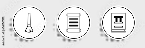 Set line Law book, Paint brush and Decree, paper, parchment, scroll icon. Vector