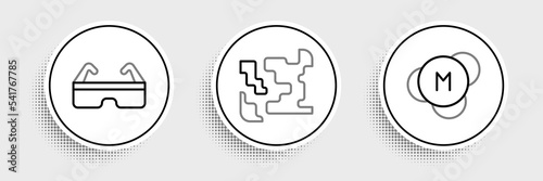 Set line Molecule, Safety goggle glasses and Gaseous icon. Vector