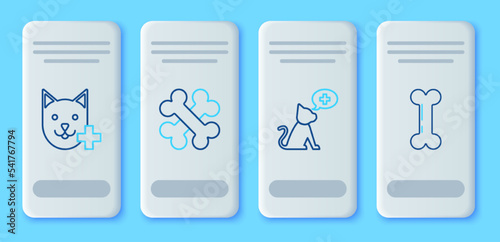 Set line Crossed bones, Veterinary clinic symbol, and Dog icon. Vector