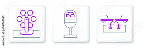 Set line Seesaw, Ferris wheel and Trash can icon. Vector