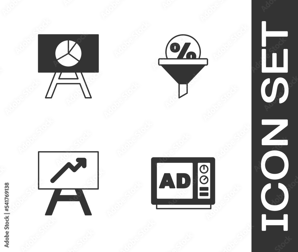 Set Advertising, Board with graph chart, and Lead management icon. Vector Set Advertising, Board with graph chart, and Lead management icon. Vector