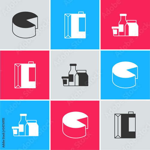 Set Cheese, Paper package for kefir and Milk product icon. Vector