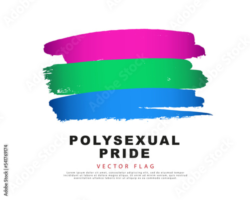 Pink, green and blue brush strokes drawn by hand. The flag of polysexual pride. Sexual identification.