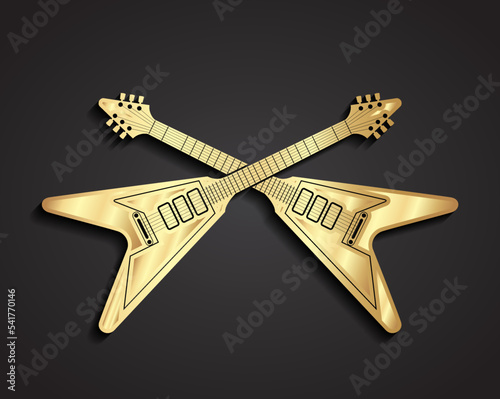 3d golden crossed electric guitars symbol