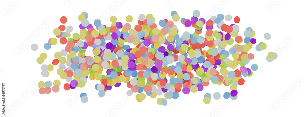 Colorful assorted confetti with serpentine on white