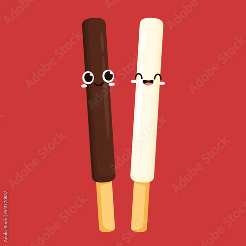Dark and white Chocolate sticks. Dipped stick. Dipped stick cartoon vector. chocolate dipped cookie sticks.