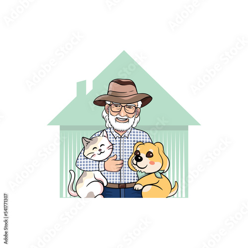 family with dog logotype illustation