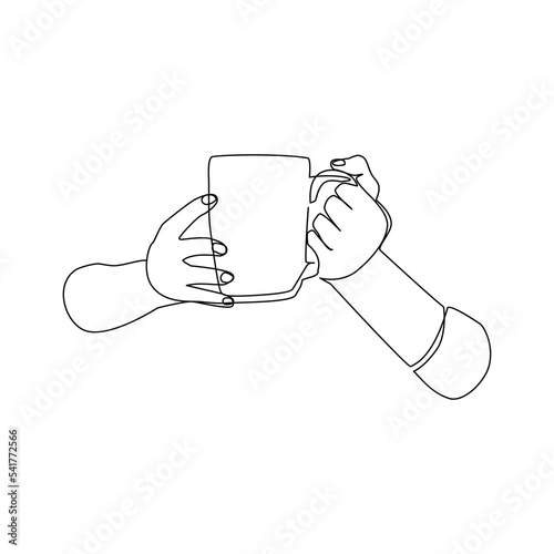 Vector illustration of hands holding a cup drawn in line art style