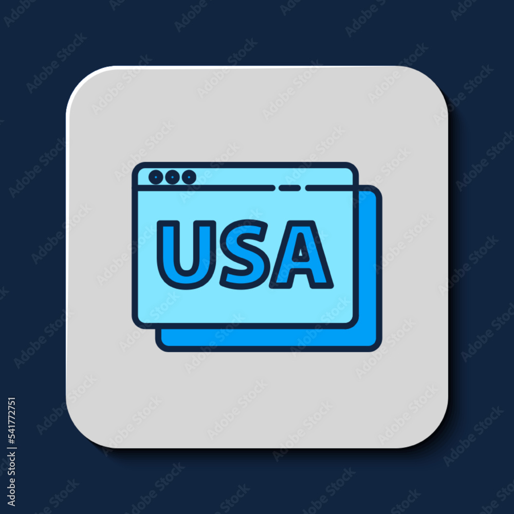 Filled outline USA United states of america on browser icon isolated on blue background. Vector Filled outline USA United states of america on browser icon isolated on blue background. Vector