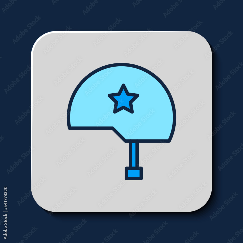 Filled outline Military helmet icon isolated on blue background. Army hat symbol of defense and protect. Protective hat. Vector Filled outline Military helmet icon isolated on blue background. Army hat symbol of defense and protect. Protective hat. Vector