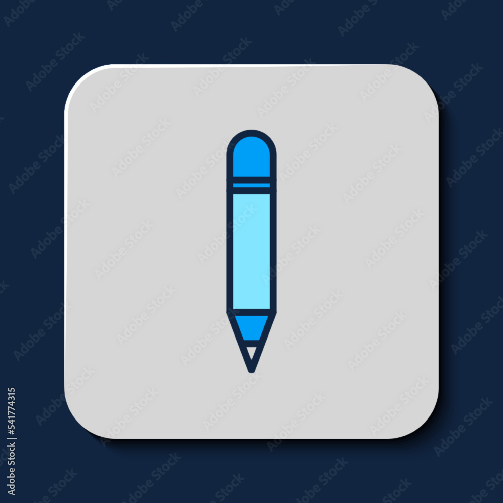 Filled outline Pencil with eraser icon isolated on blue background. Drawing and educational tools. School office symbol. Vector Filled outline Pencil with eraser icon isolated on blue background. Drawing and educational tools. School office symbol. Vector