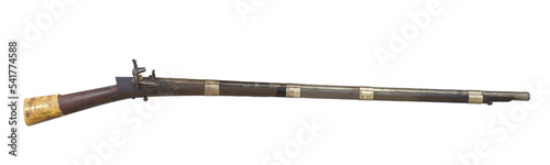 Antique flintlock rifle isolated on white background