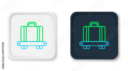 Line Airport conveyor belt with passenger luggage, suitcase, bag, baggage icon isolated on white background. Colorful outline concept. Vector