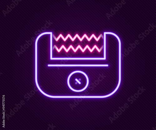 Glowing neon line Electrical hair clipper or shaver icon isolated on black background. Barbershop symbol. Colorful outline concept. Vector