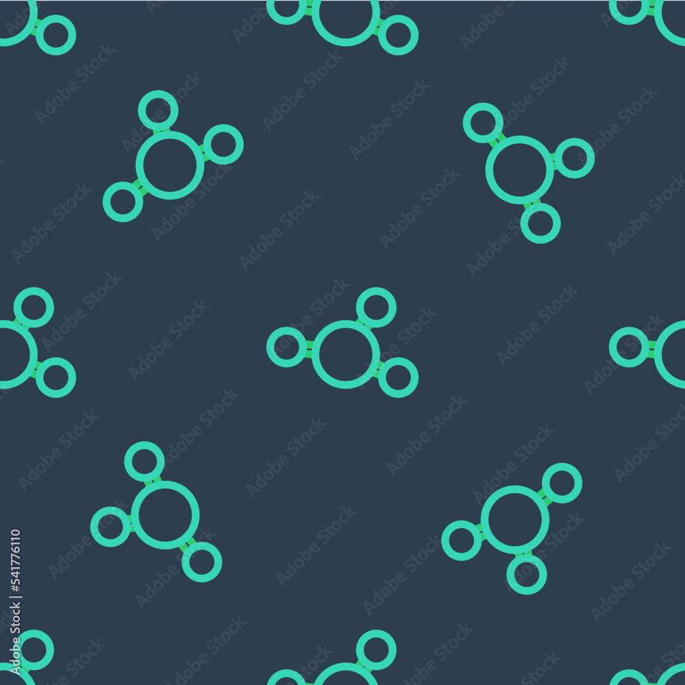 Line Molecule icon isolated seamless pattern on blue background. Structure of molecules in chemistry, science teachers innovative educational poster. Vector