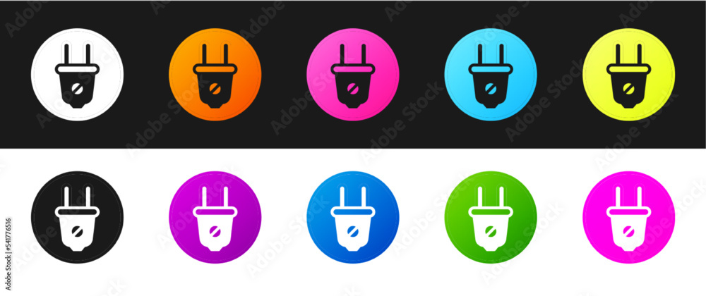 Set Electric plug icon isolated on black and white background. Concept of connection and disconnection of the electricity. Vector Set Electric plug icon isolated on black and white background. Concept of connection and disconnection of the electricity. Vector