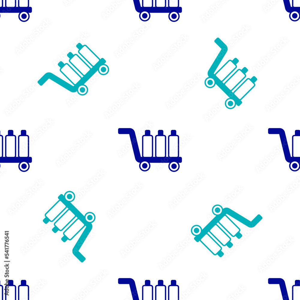 Blue Trolley suitcase icon isolated seamless pattern on white background. Traveling baggage sign. Travel luggage icon. Vector Blue Trolley suitcase icon isolated seamless pattern on white background. Traveling baggage sign. Travel luggage icon. Vector