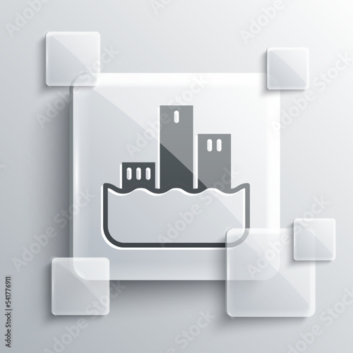 Grey Award over sports winner podium icon isolated on grey background. Square glass panels. Vector