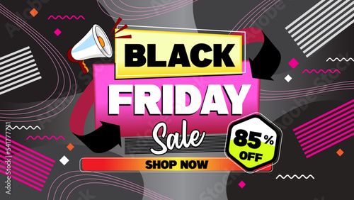 Black Friday discount 85 percent banner illustration with elements