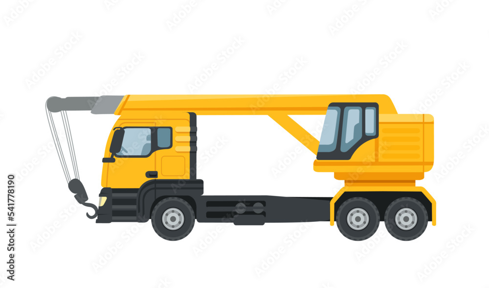 Yellow Crane truck heavy industrial machine vector illustration isolated on white background