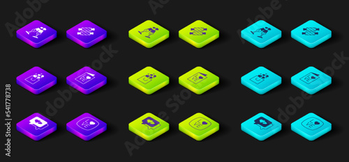 Set Heart in speech bubble, Love text, Shopping bag with heart, Valentines day party flyer, Candy and Glass of champagne icon. Vector