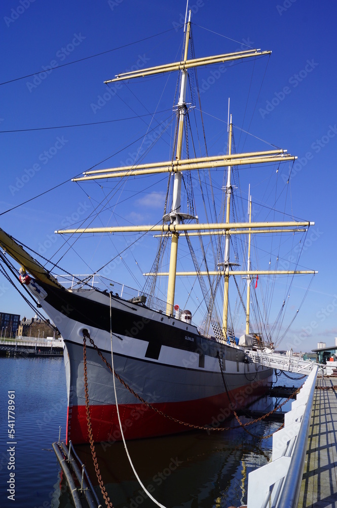 Glasgow, Scotland (UK): a view of Tall Ship Glenlee in front of the Riverside Museum