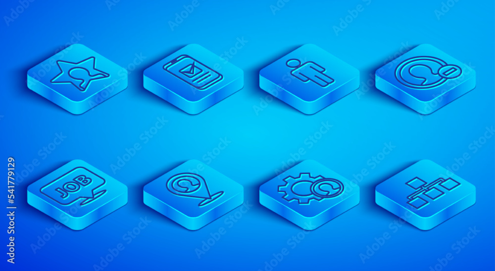Set line Head hunting, Smartphone, User of man, Location with person, Create account screen, Speech bubble job and Hierarchy organogram chart icon. Vector Set line Head hunting, Smartphone, User of man, Location with person, Create account screen, Speech bubble job and Hierarchy organogram chart icon. Vector