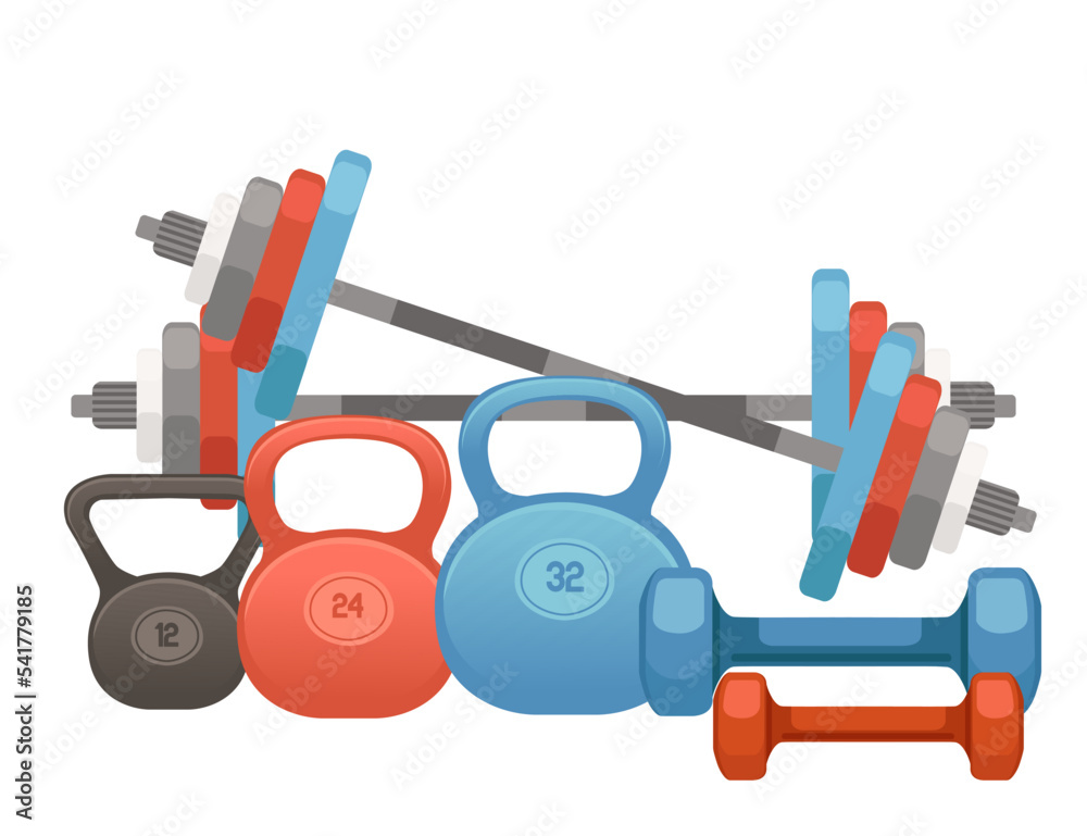 Collection of barbell dumbbell gym vector illustration isolated on white background