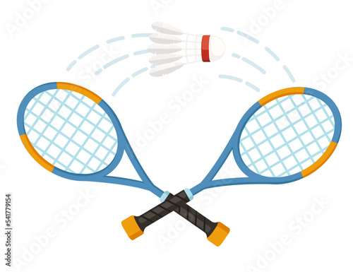 Blue and yellow tennis racket for sport activity vector illustration isolated on white background