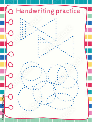 Handwriting practice sheet. Tracing game for writing skills. Tracing line worksheet for kids. Basic letter. Working pages for children. Preschool or kindergarten worksheet.