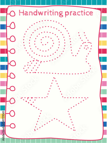 Handwriting practice sheet. Tracing game for writing skills. Tracing line worksheet for kids. Basic letter. Working pages for children. Preschool or kindergarten worksheet.