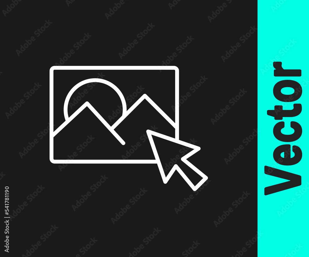 White line Photo retouching icon isolated on black background. Photographer, photography, retouch icon. Vector White line Photo retouching icon isolated on black background. Photographer, photography, retouch icon. Vector