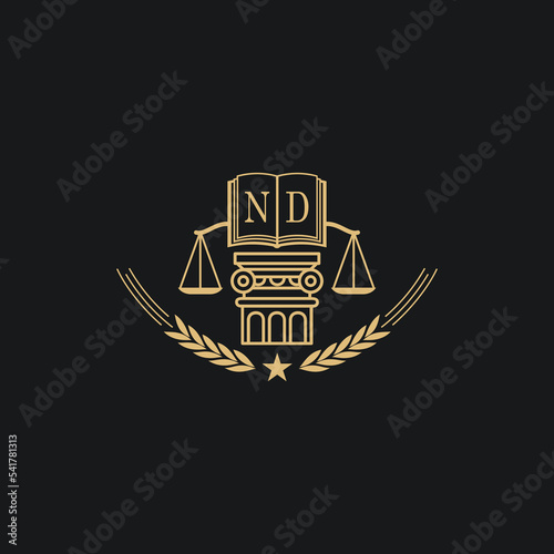 Initial ND  advocacy law or lawyer vector icon stock illustration