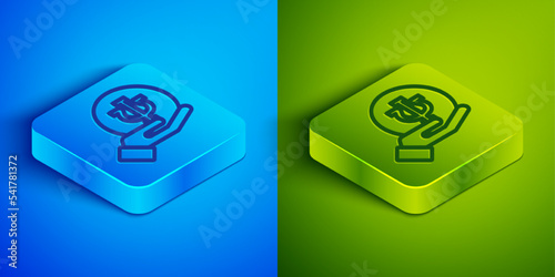 Isometric line Psychology icon isolated on blue and green background. Psi symbol. Mental health concept, psychoanalysis analysis and psychotherapy. Square button. Vector