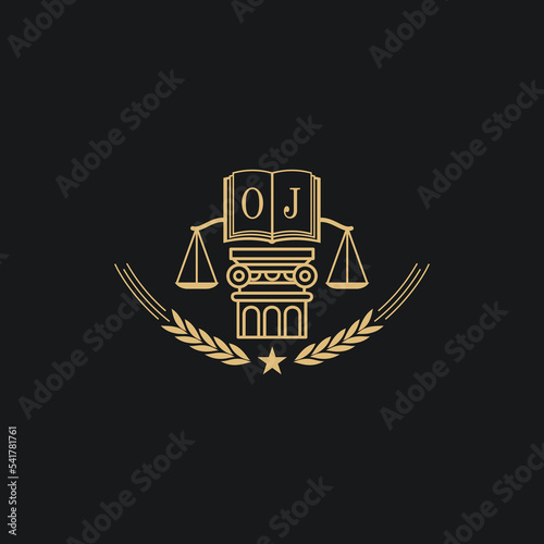 Initial OJ  advocacy law or lawyer vector icon stock illustration