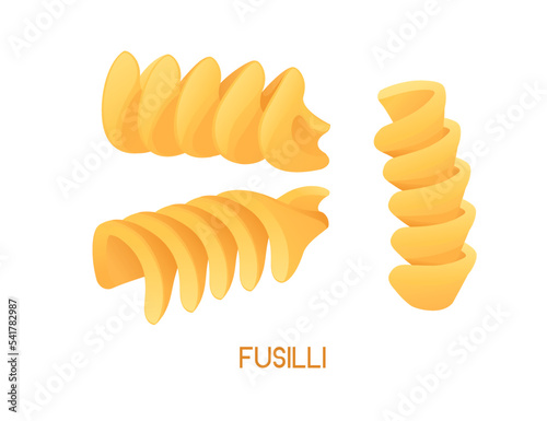 Uncooked italian pasta fusilli cuisine staples vector illustration isolated on white background
