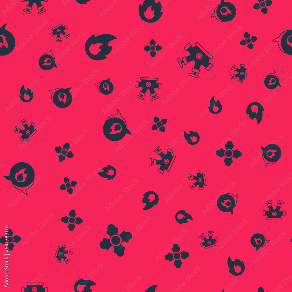 Set Firefighter, flame, Emergency call and hydrant on seamless pattern. Vector