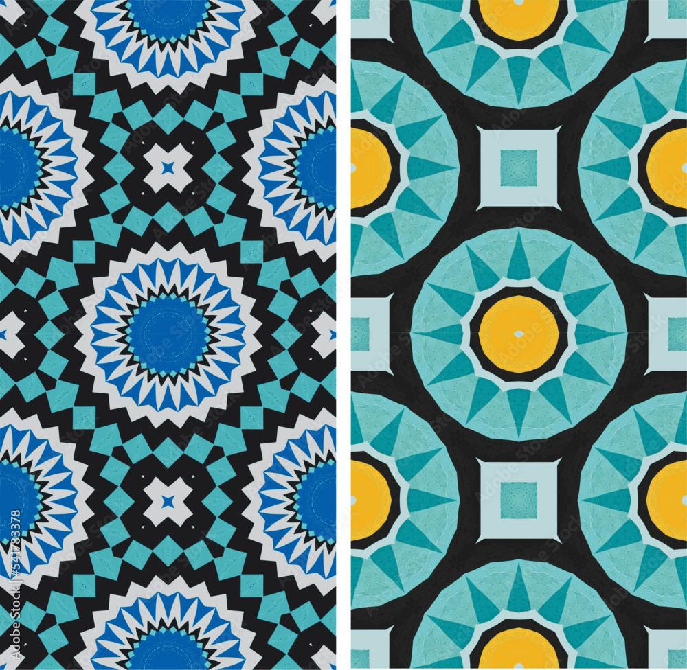 ethnic blue black floral circular mandala seamless geometric abstract pattern design