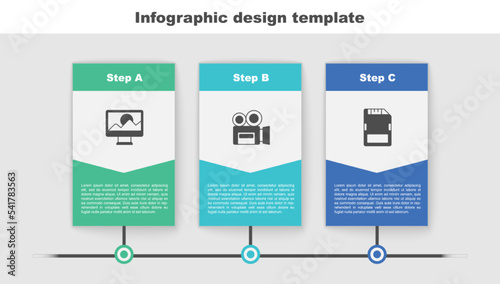 Set Photo retouching, Retro cinema camera and SD card. Business infographic template. Vector