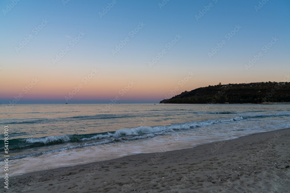 sunset view of Asparuhovo Beach on the Black Sea coast of Bulgaria