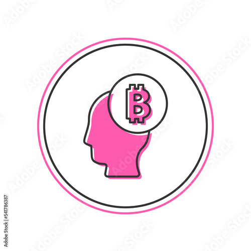 Filled outline Bitcoin think icon isolated on white background. Cryptocurrency head. Blockchain technology, digital money market, cryptocoin wallet. Vector