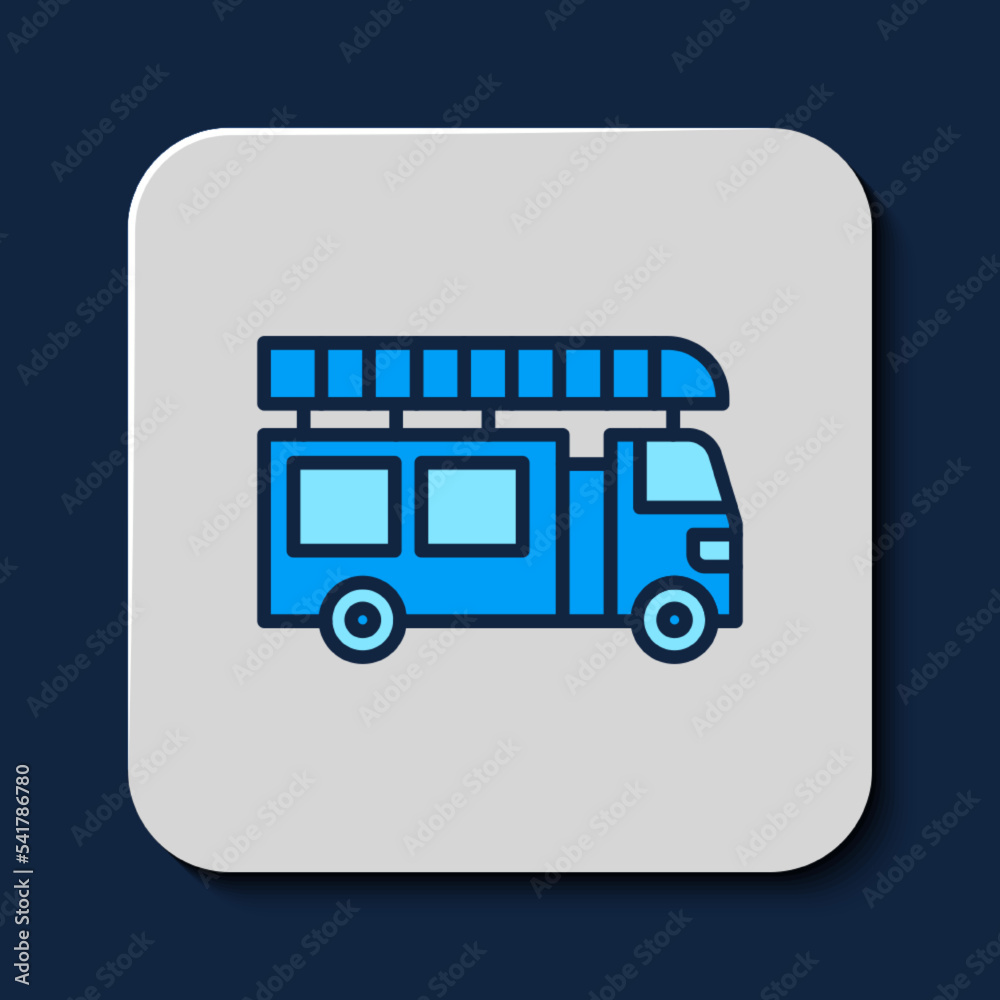 Filled outline Fire truck icon isolated on blue background. Fire engine. Firefighters emergency vehicle. Vector Filled outline Fire truck icon isolated on blue background. Fire engine. Firefighters emergency vehicle. Vector