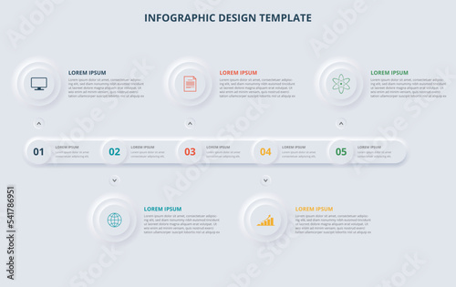 Neuromorphic five steps business process chart infographics template vector  photo