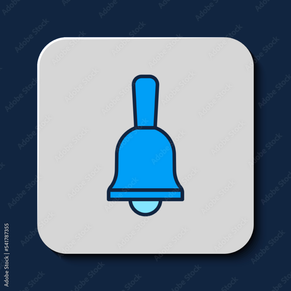 Filled outline Ringing bell icon isolated on blue background. Alarm symbol, service bell, handbell sign, notification symbol. Vector Filled outline Ringing bell icon isolated on blue background. Alarm symbol, service bell, handbell sign, notification symbol. Vector