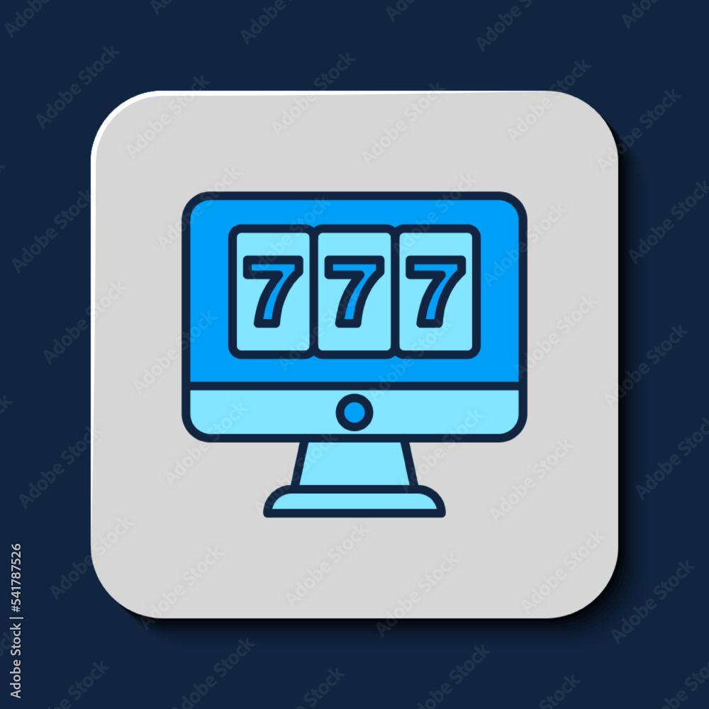 Filled outline Online slot machine with lucky sevens jackpot icon isolated on blue background. Online casino. Vector Filled outline Online slot machine with lucky sevens jackpot icon isolated on blue background. Online casino. Vector