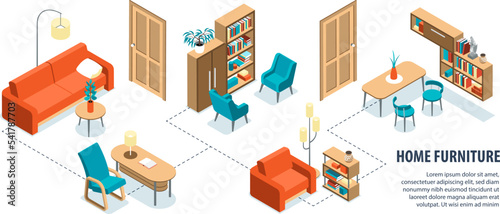 Home Furniture Isometric Infographics