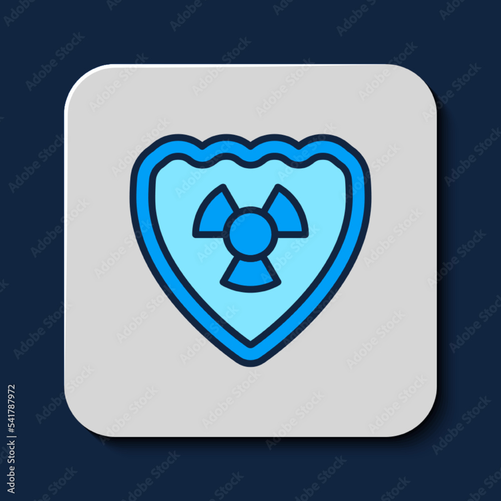 Filled outline Radioactive in shield icon isolated on blue background. Radioactive toxic symbol. Radiation Hazard sign. Vector Filled outline Radioactive in shield icon isolated on blue background. Radioactive toxic symbol. Radiation Hazard sign. Vector