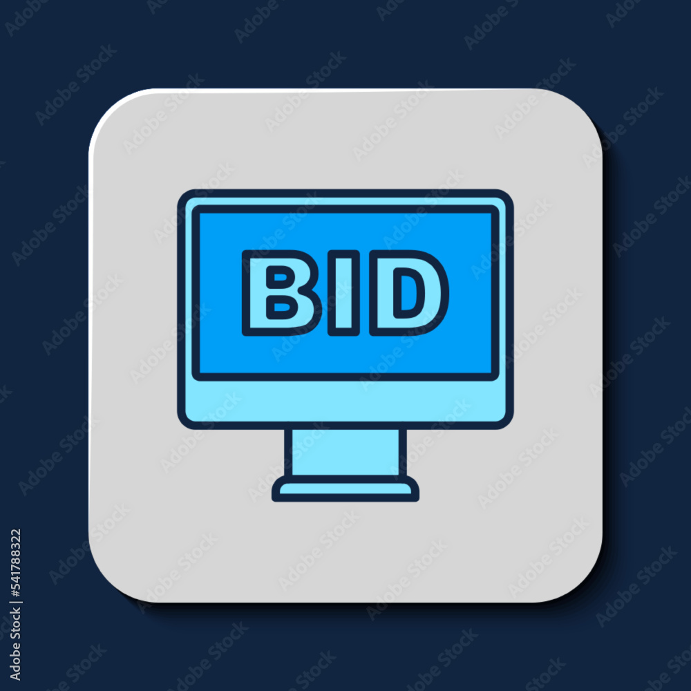 Filled outline Online auction icon isolated on blue background. Bid sign. Auction bidding. Sale and buyers. Vector Filled outline Online auction icon isolated on blue background. Bid sign. Auction bidding. Sale and buyers. Vector