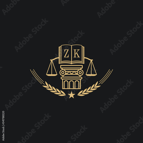 Initial ZK  advocacy law or lawyer vector icon stock illustration